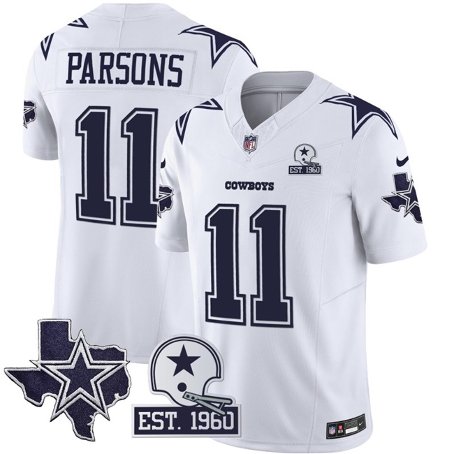 Men's Dallas Cowboys #11 Micah Parsons 2024 White F.U.S.E. With Established In 1960 Patch Stitched Football Jersey Men's Dallas Cowboys #11 Micah Parsons 2024 White F.U.S.E. With Established In 1960 Patch Stitched Football Jersey